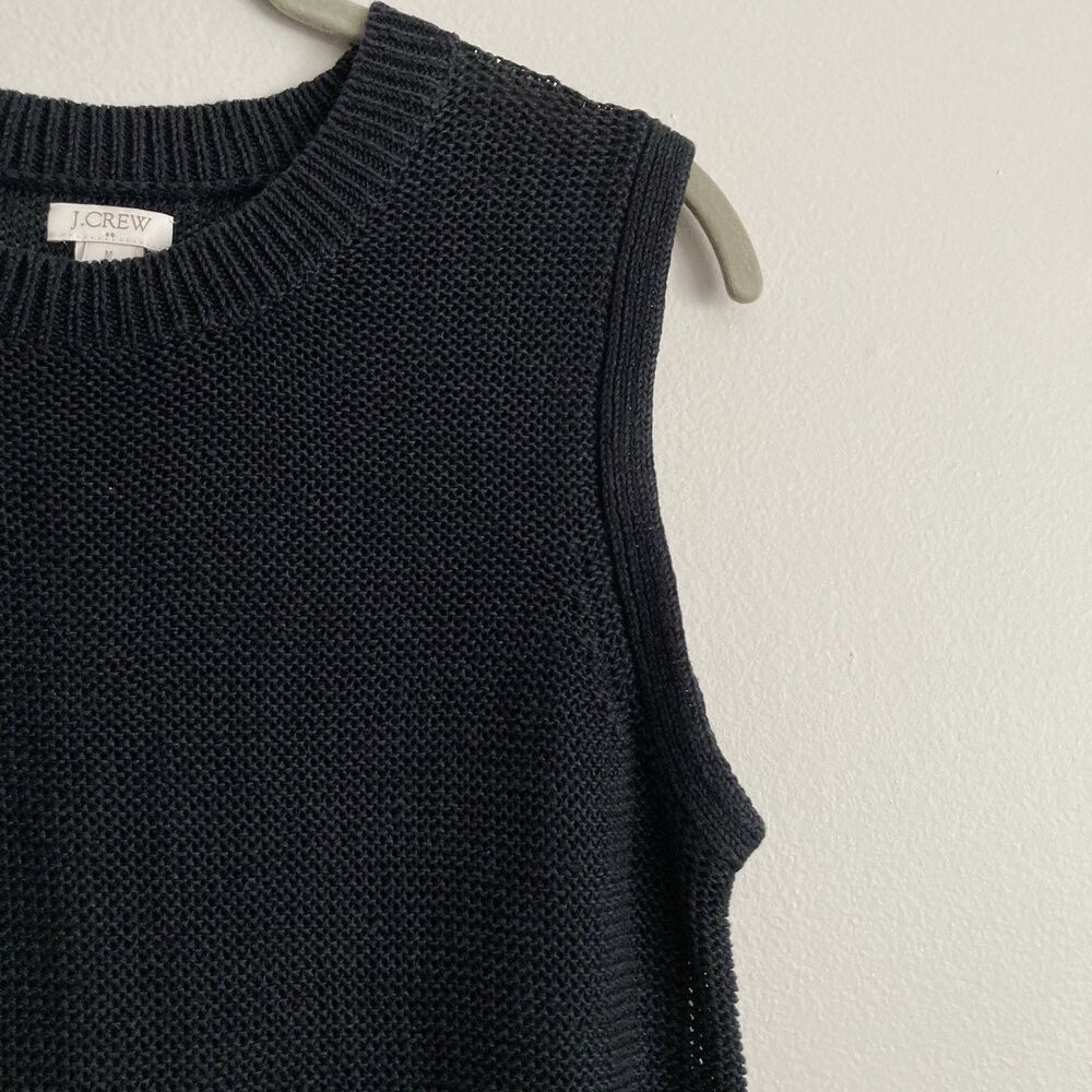 J. Crew Black  100% Linen Crochet Knit Tank Top Womens Size Medium Minimalist - Picture 4 of 9